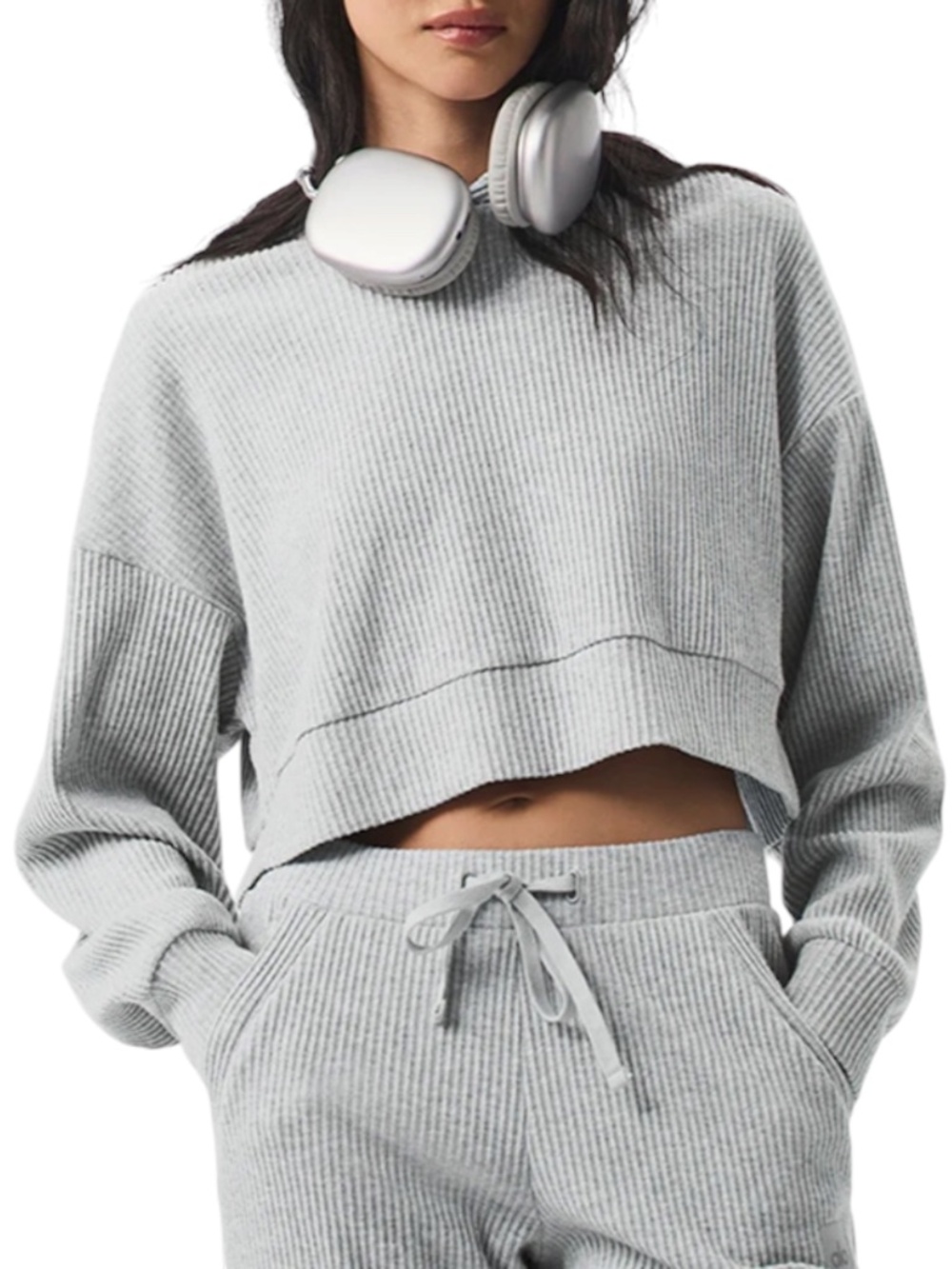 Alo Yoga Muse Crop Hoodie Heather Gray